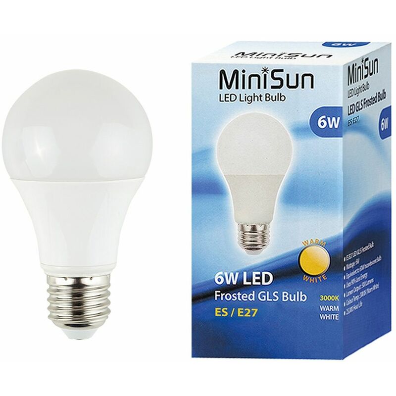 Minisun - 6W ES E27 LED GLS Light Bulbs in Warm White - Pack of 2