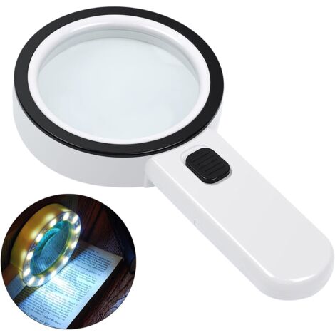 High Power Illuminated Magnifying Glass, Distortion-Free Magnifying Glass with LED Light and Glass Lens