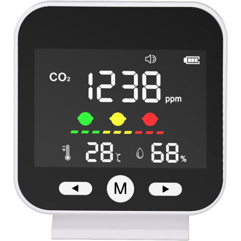 High-precision CO2 air quality monitor (400-5000 ppm), desktop temperature and humidity detector.