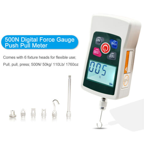High-Precision Digital Dynamometer for Tensile and Compression Testing Units (N, kg, lb, oz) Real-Time/Peak/First Peak Modes for Quality Control (500N)
