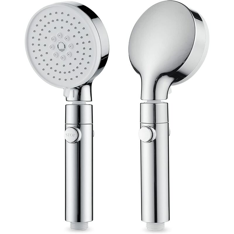 Aougo - High pressure shower head, 3 jet shower head, anti-limestone shower head, hand shower with switch, universal shower head for bathroom