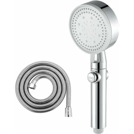 High Pressure Shower Head and Hose With Stop Switch 4 Spray Modes Hand Shower Bathroom Shower + 1.5m Hose Chrome