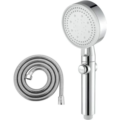 High Pressure Shower Head and Hose With Stop Switch 4 Spray Modes Hand Shower Bathroom Shower + 1.5m Hose Chrome