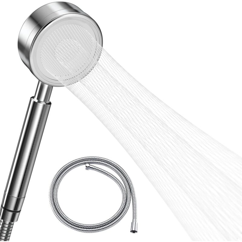 Image of High Pressure Shower Head with 1.5m Hose, 304 Stainless Steel Bathroom Shower Head Water Saving Easy Installation - Waist Shaped Spray Method