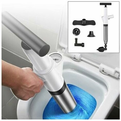 High Pressure Toilet Unblocker with 4 Interchangeable Heads, Toilet Pump Unblocker, Drain Unblocker for Toilet, Sink, Floor Drain, Clogged Pipes and Bathtub (White).
