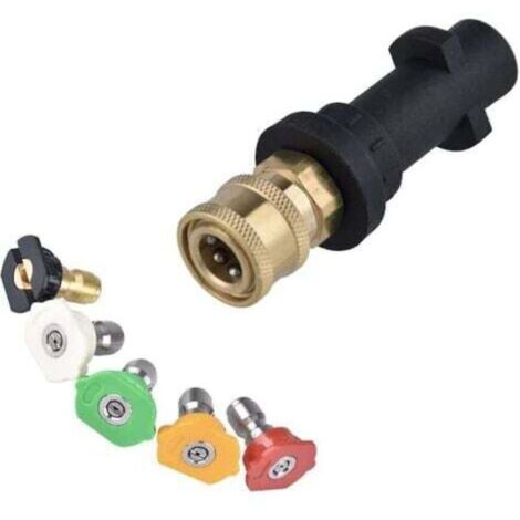 High Pressure Washer Adapter Fitting For Karcher K2 K3 K4 K5 K6 K7 Krcher Pistols, 1/4'' Quick Connect Female Fitting, With 5 Multi-angle Power Nozzle
