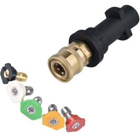 High Pressure Washer Adapter Fitting For Karcher K2 K3 K4 K5 K6 K7 Krcher Pistols, 1/4'' Quick Connect Female Fitting, With 5 Multi-angle Power Nozzle