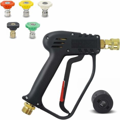 High Pressure Washer Gun, 4000 PSI, M22 (14mm) Connection and Karcher Quick Connect, with 5 Water Nozzles, for Car Washing