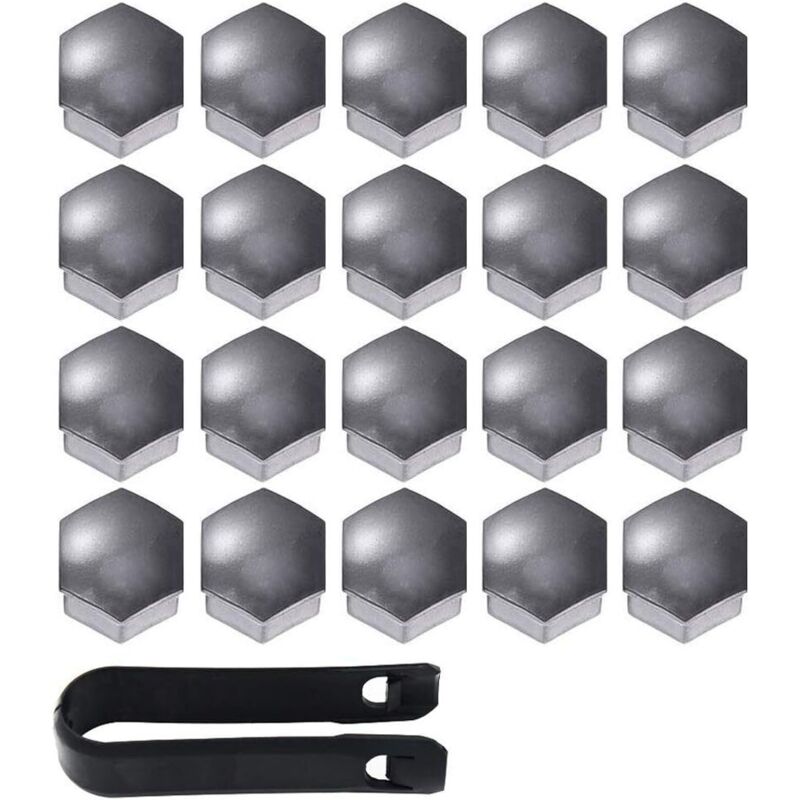High-quality 17mm bolt and nut covers, hexagonal protective caps for wheel nuts, with removal tool (pack of 20, grey)