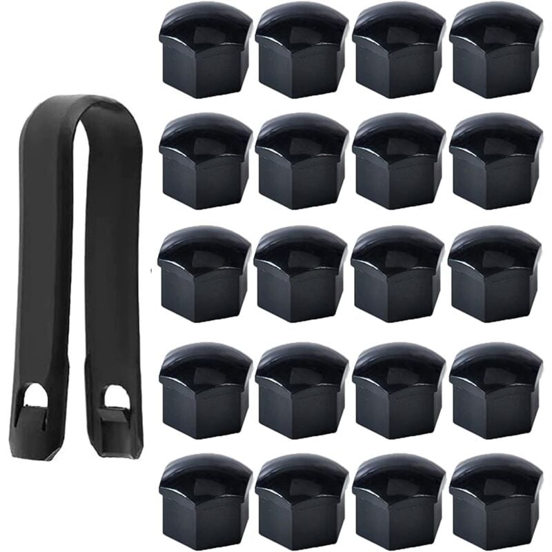 Ahlsen - High-quality screw nut covers 17 mm, hexagonal wheel nut protection caps, with removal tool (20 pieces, black)