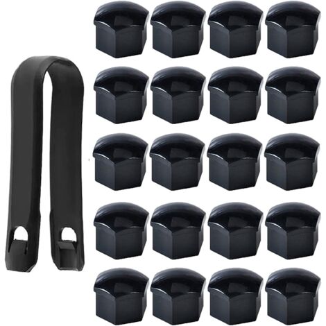 High Quality 17mm Wheel Nut Bolt Covers, Hexagonal Wheel Nut Caps with Removal Tool (20 Pack, Black)