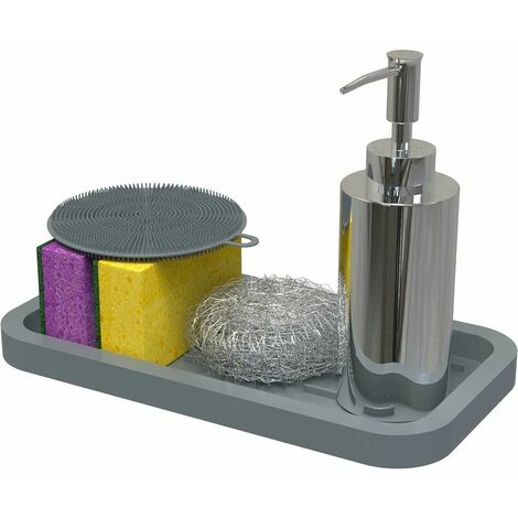 High Quality Bio Silicone Sink Organizer - Sink Tray with Storage Space for Dishwasher, Dishcloth, Sponge - Spoon Rest - Versatile Use (Gray)
