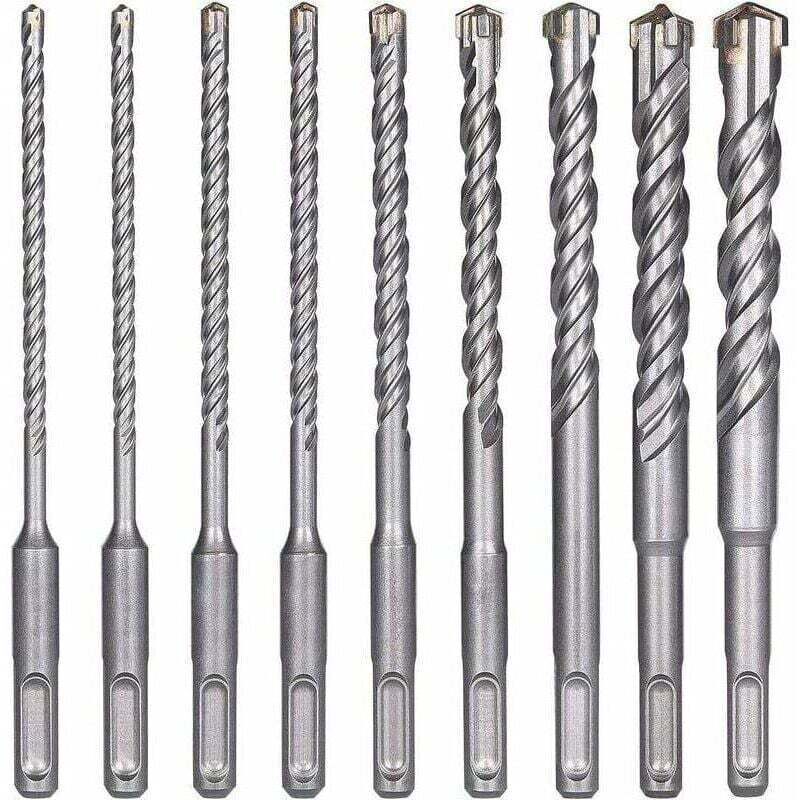 High-quality concrete drill bits: Set of 9 SDS-Plus electric impact drill bits for concrete, brick and natural stone.