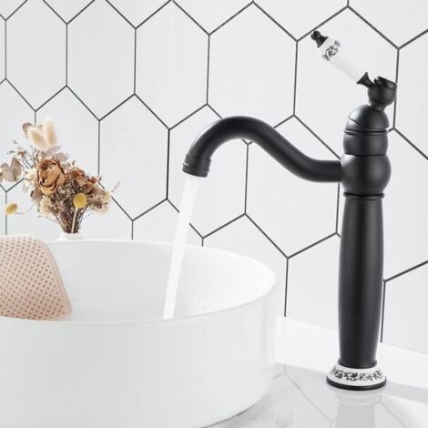 High-rise basin tap, retro tall tap with ceramic handle, 360° swivel bathroom tap, mixer tap with hoses