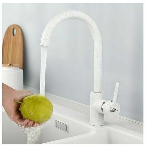 High Spout Kitchen Faucet, Single Handle Sink Mixer Tap, 360° Rotatable, Brass Hot and Cold Water Kitchen Mixer Tap with Detachable Aerator, U-Form, White