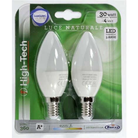 Lampadina LED Candela E14 6W luce naturale 4000K ECOMAN vetro trasparente