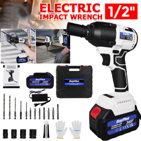 High Torque Power Impact Wrench 21V Brushless Motor Cordless Impact Wrench Rechargeable Battery Impact Wrench 3200RPM Electric Drill w/4 Sockets and Driver Bits