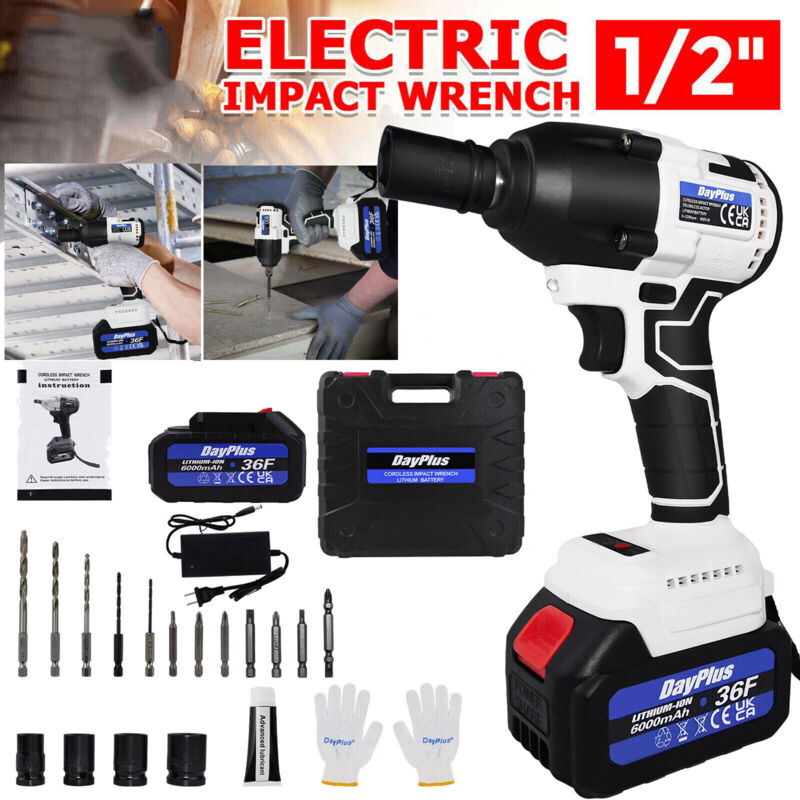 High Torque Power Impact Wrench 21V Brushless Motor Cordless Impact Wrench Rechargeable Battery Impact Wrench 3200RPM Electric Drill w/4 Sockets and