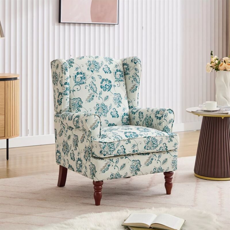 High Wingback Armchair Chair Fireside - Fabric Teal