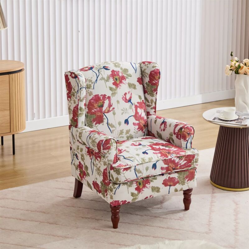 Furniture One - High Wingback Armchair Chair Fireside - Fabric Red