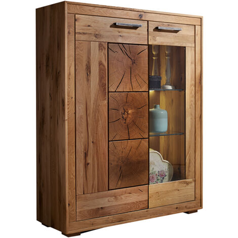Highboard 103cm breit, Wildeiche massiv geölt, montiert, WINNIPEG-69