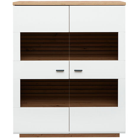 Highboard 110cm breit, weiß mit Eiche, FALLON-55