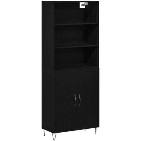 Highboard 2 pcs Black oak Engineered Wood and Glass vidaXL