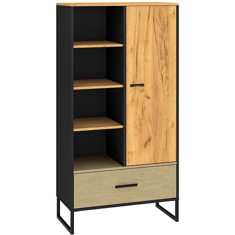 Highboard 80cm breit, schwarz mit Eiche und sandfarben, CASPER-131