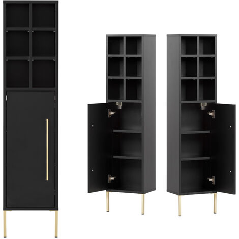 Highboard Badezimmer SARAY-80 in schwarz, B/H/T: 30,5/131/22 cm