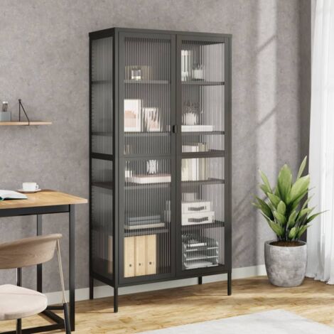 Highboard Black 85x40x180 cm Glass and Steel vidaXL