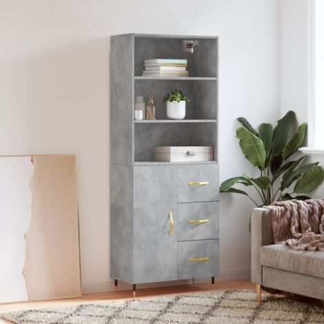 Highboard Concrete Grey 69.5x34x180 cm Engineered Wood vidaXL