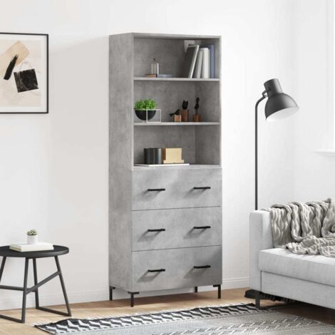 Highboard Concrete Grey 69.5x34x180 cm Engineered Wood vidaXL