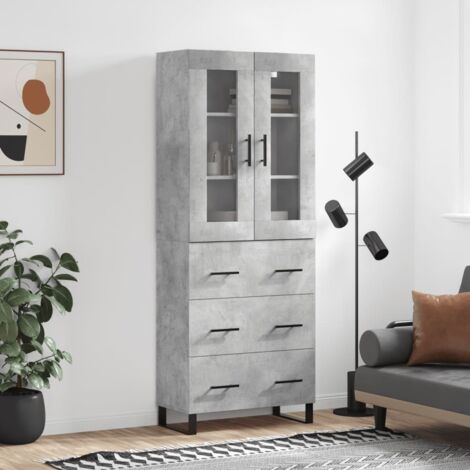 Highboard Concrete Grey 69.5x34x180 cm Engineered Wood vidaXL