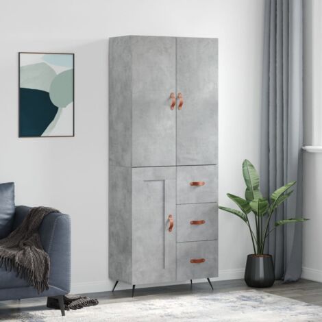 Highboard Concrete Grey 69.5x34x180 cm Engineered Wood vidaXL