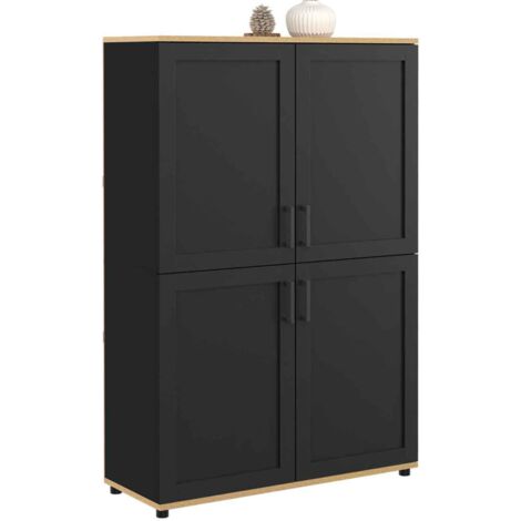 Highboard H. 125 cm VITO 4 Türen schwarz und Holz