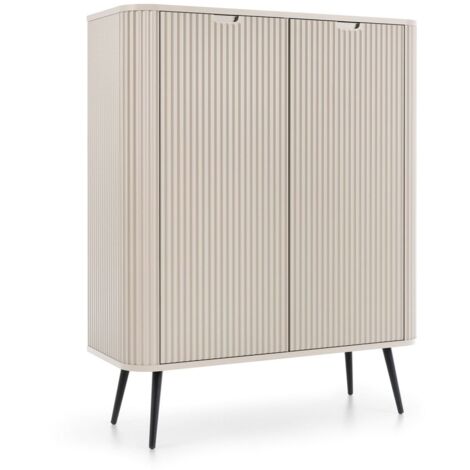Highboard in Kaschmir gerillt mit Metallfüßen in schwarz, ZARA-160