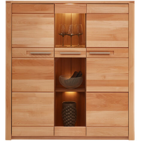 Highboard inkl. Beleuchtung, Front Kernbuche massiv NEWTON-36