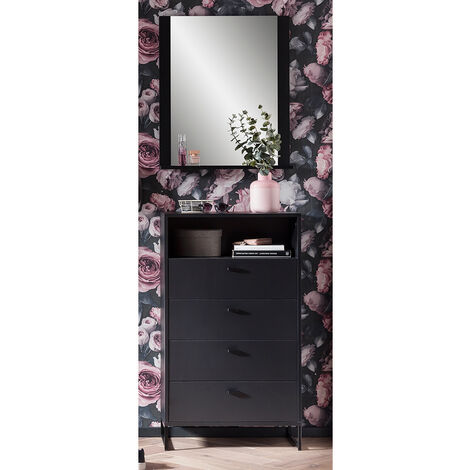 Highboard inkl. Spiegel JULBACH-80 in Schwarzmatt, B/H/T: ca. 60,2/200/33,05 cm