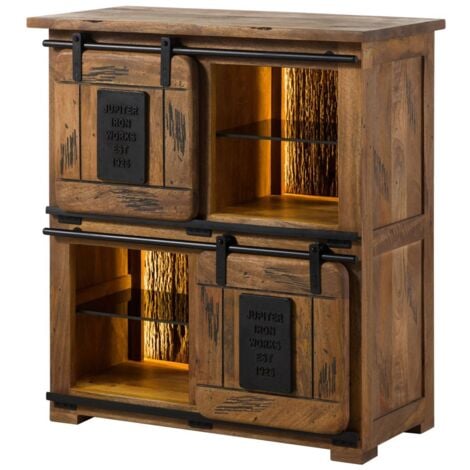 MASSIVMOEBEL24 Highboard Mango / Altholz 90x45x100 natur lackiert RAILWAY LUX 122