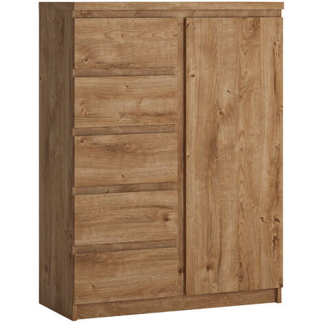 Highboard mit 5 Schubladen und 1 Tür in Eiche Nb. FORTALEZA-129, B/H/T ca. 83,1/113,9/40 cm