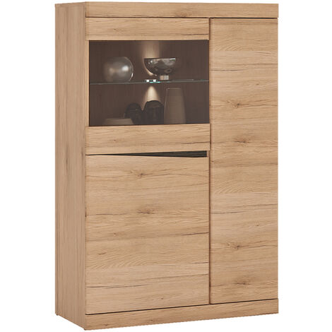 Highboard mit Beleuchtung SANFORD-129 in Eiche hell Nb., B/H/T: ca. 86/131/40 cm