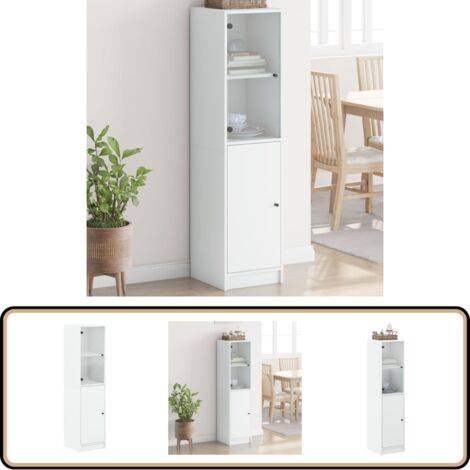 Highboard mit Glastür Weiß 35x37x142 cm - Sideboard - Hochschrank - Wohnzimmermöbel - Regal - Aufbewahrung