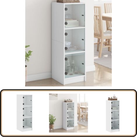 Highboard mit Glastüren Weiß 35x37x109 cm - Sideboard - Vitrine - Wohnzimmermöbel - Hochschrank - Aufbewahrung