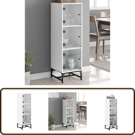 Highboard mit Glastüren Weiß 35x37x120 cm - Sideboard - Vitrine - Wohnzimmermöbel - Hochschrank - Regal
