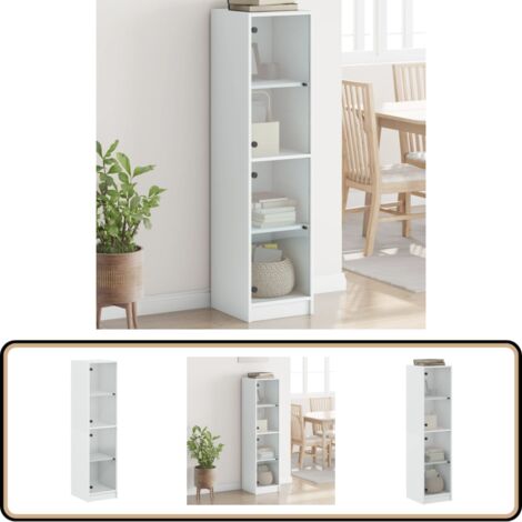 Highboard mit Glastüren Weiß 35x37x142 cm - Sideboard - Vitrine - Wohnzimmermöbel - Hochboard - Regal