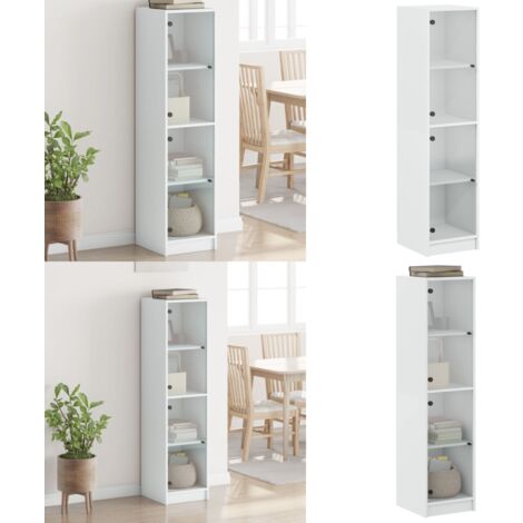 Highboard mit Glastüren Weiß 35x37x142 cm - Sideboard - Vitrine - Wohnzimmermöbel - Hochboard - Regal - Home & Living