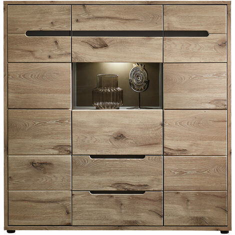 Highboard mit LED Beleuchtung BURNHAM-36 in Eiche Nb. mit graphit, B/H/T ca. 125/128/38 cm