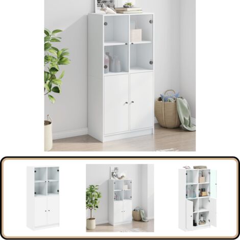 Highboard mit Türen Weiß 68x37x142 cm Holzwerkstoff - Sideboard - Holz Sideboard - Weißer Highboard - Wohnzimmer Möbel - Regal