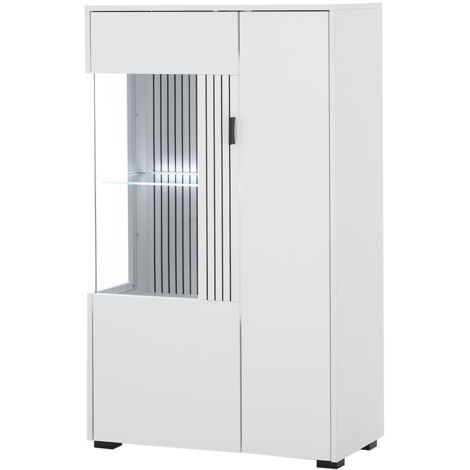 Highboard mit Vitrinentür links inkl. Beleuchtung weiß matt schwarz gerillt HUNTER-61