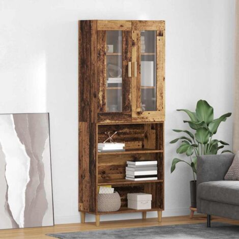 Highboard Old Wood 69.5 x 34 x 180 cm Engineered Wood and Glass vidaXL
